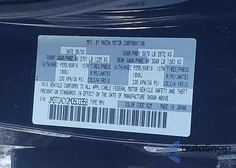 2021 Mazda Cx-9 Touring from USA, damaged, VIN JM3TCACY2M0503358